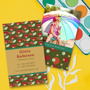 Tarjeta De Presentación Foto de Mamá con Patrón de Flores de Tulipán Retro