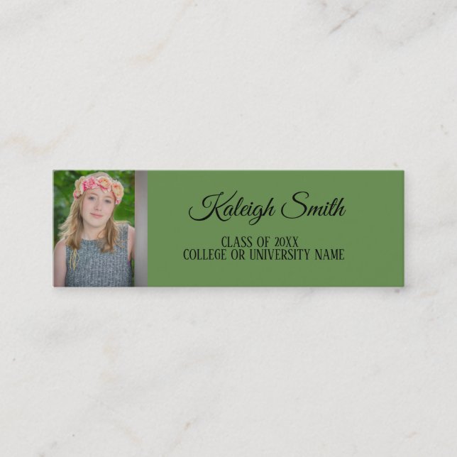 Tarjeta De Presentación Foto personalizado Graduación verde Insertar tarje (Anverso)