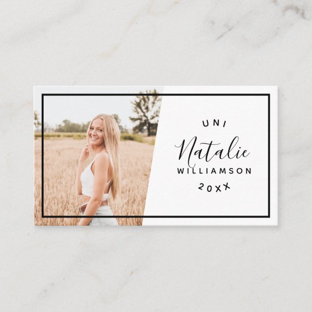 Tarjeta De Presentación Fotos modernas de graduación en blanco insertan ta (Anverso)
