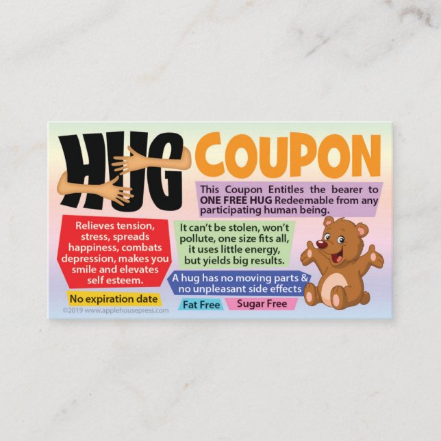 Tarjeta De Presentación Free Hug Coupons - Gift for Wife, Husband, Kids (Anverso)
