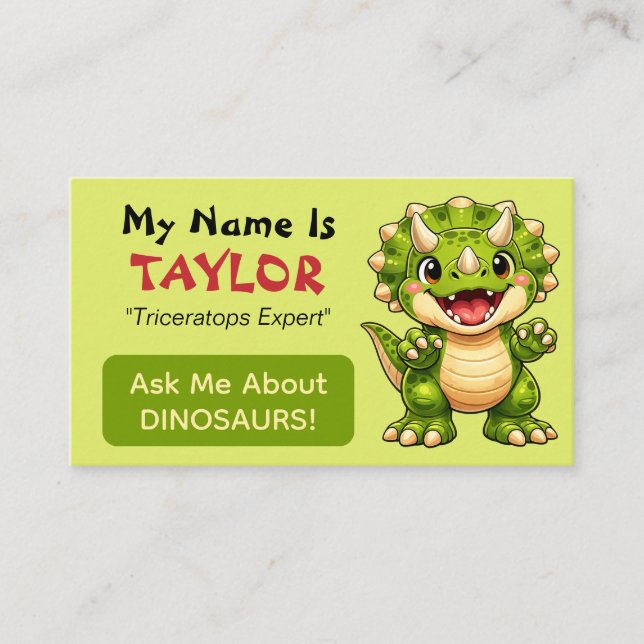 Tarjeta De Presentación Fun Personalized Kids Dinosaur Theme  (Anverso)