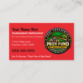 Tarjeta De Presentación Funny Pool Tournament Prize Fund Contributor Gag