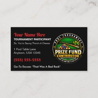 Tarjeta De Presentación Funny Pool Tournament Prize Fund Contributor Gag