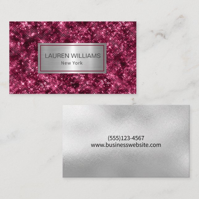 Tarjeta de presentación Glam Burgundy Sparkle Purp (Anverso / Reverso)