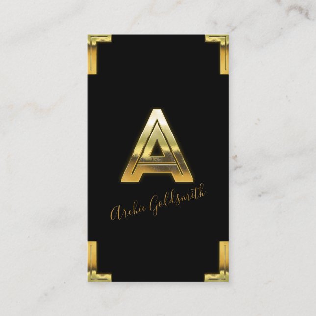 Tarjeta de presentación Gold A Inicial y Borders (Anverso)