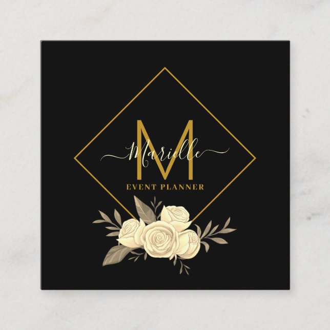 Tarjeta de presentación Gold Black Event Planner (Anverso)