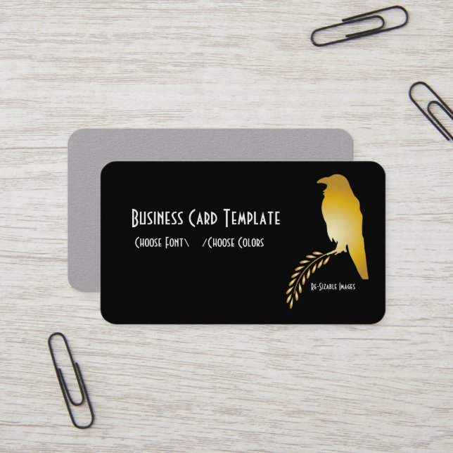 Tarjeta de presentación Gold Black Raven Bird (Anverso/Reverso In Situ)