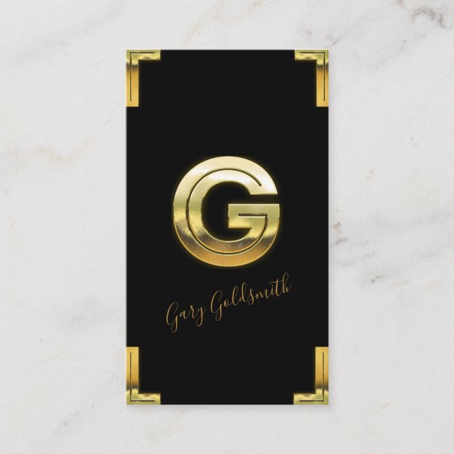 Tarjeta de presentación Gold G Initial y Borders (Anverso)