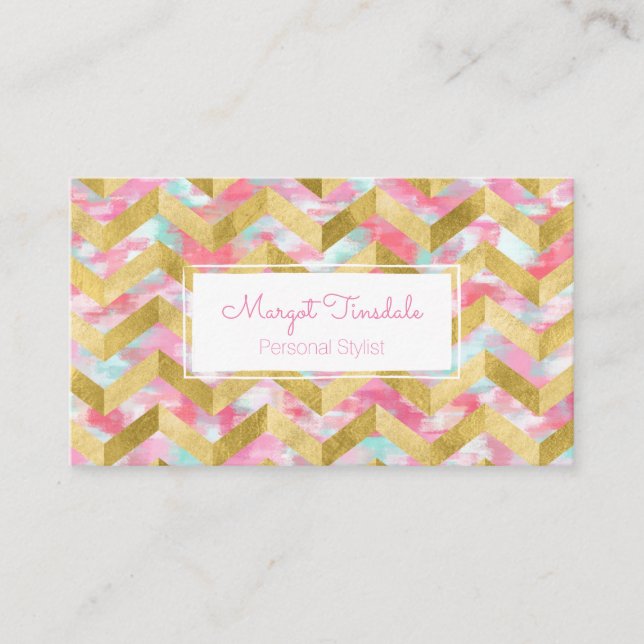 Tarjeta de presentación Gold Herringbone Paint Str (Anverso)