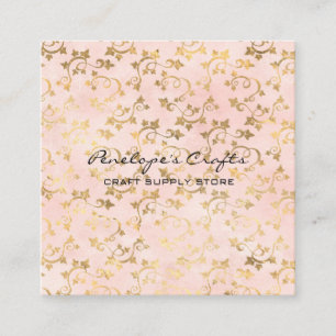 Tarjeta de presentación Gold Ivy Print Pink Square