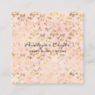 Tarjeta de presentación Gold Ivy Print Pink Square