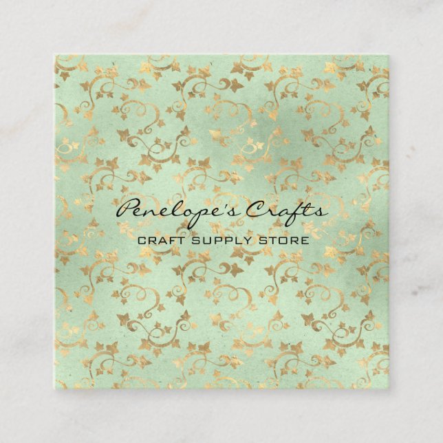 Tarjeta de presentación Gold Ivy Print Square (Anverso)
