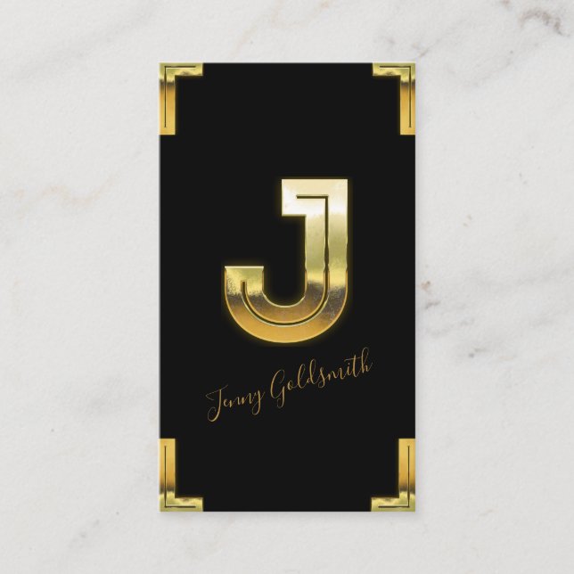 Tarjeta de presentación Gold J Inicial y Borders (Anverso)