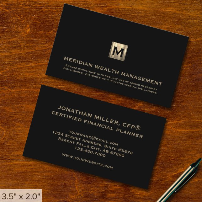 Tarjeta de presentación Gold Monogram Financial Pl (Subido por el creador)