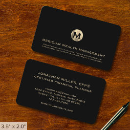 Tarjeta de presentación Gold Monogram Financial Pl