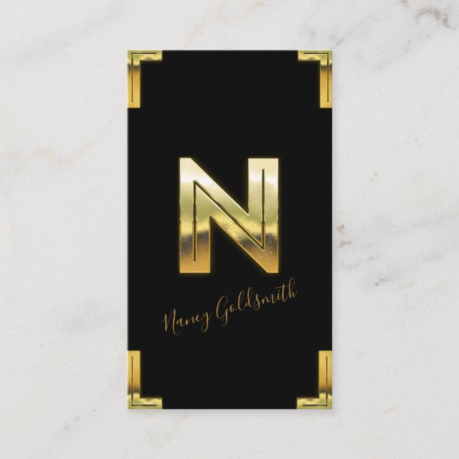 Tarjeta de presentación Gold N Inicial y Borders (Anverso)