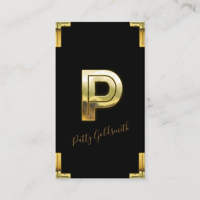 Tarjeta de presentación Gold P Inicial y Borders (Anverso)