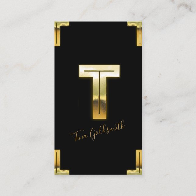 Tarjeta de presentación Gold T Inicial y Borders (Anverso)