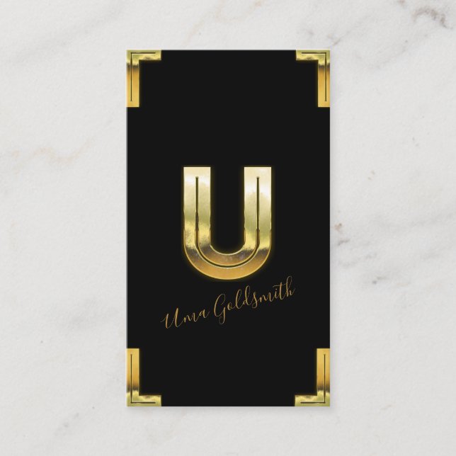 Tarjeta de presentación Gold U Inicial y Borders (Anverso)