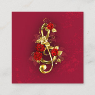 Tarjeta De Presentación Golden Treble Clef con flores Rosas