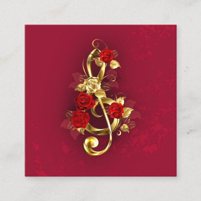 Tarjeta De Presentación Golden Treble Clef con flores Rosas (Anverso)