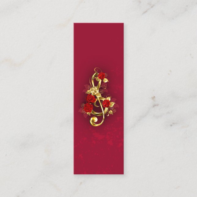 Tarjeta De Presentación Golden Treble Clef con flores Rosas (Anverso)