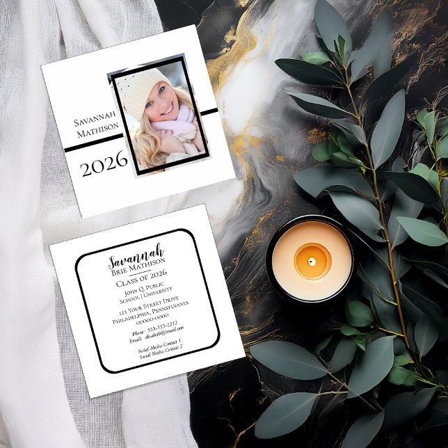 Tarjeta De Presentación Graduación de año de clase Insertar nombre | Tarje (Class Year Photo Graduation Insert Name Card)