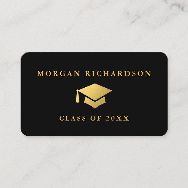 Tarjeta De Presentación Graduación Red Negro y Oro (Anverso)