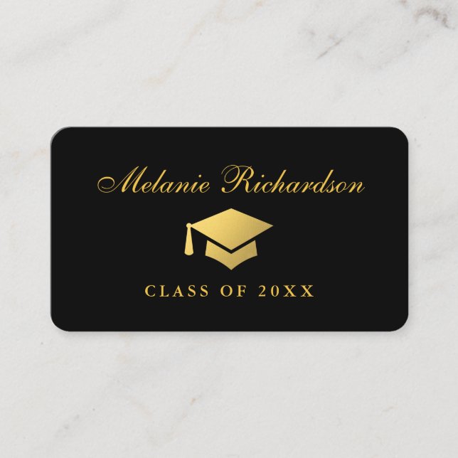 Tarjeta De Presentación Graduación Red Oro y Negro (Anverso)