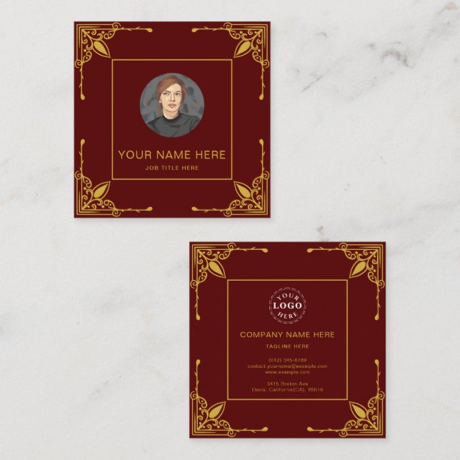 Tarjeta de Presentación Granate con Detalles en Do (Anverso / Reverso)