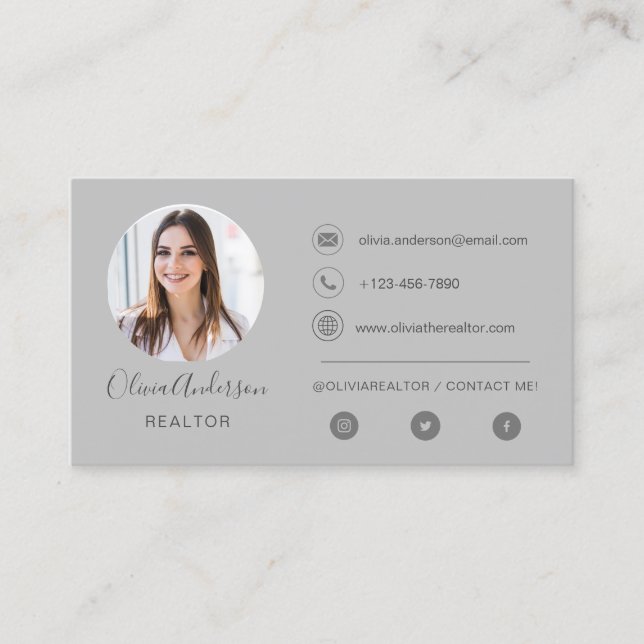 Tarjeta de presentación Gray Silver para fotografí (Anverso)