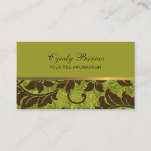Tarjeta de presentación Green Brown Gold Damask