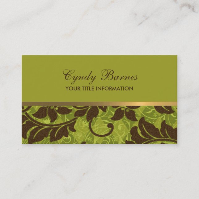 Tarjeta de presentación Green Brown Gold Damask (Anverso)