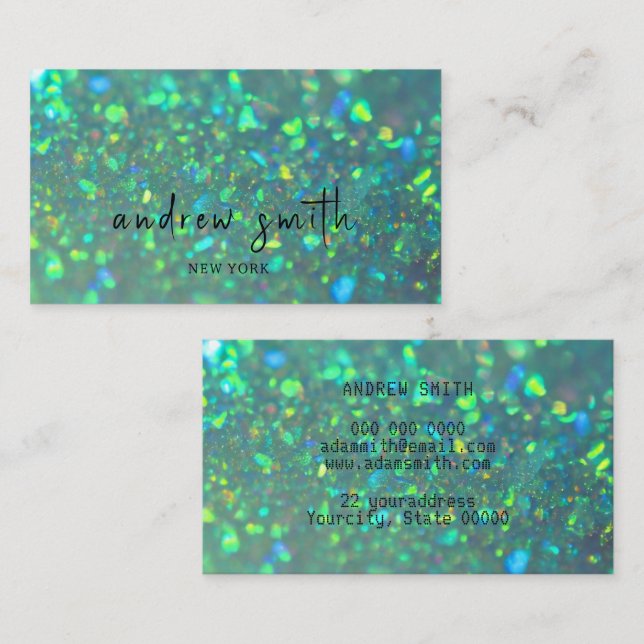 Tarjeta de presentación Green Holographic Opal Bri (Anverso / Reverso)