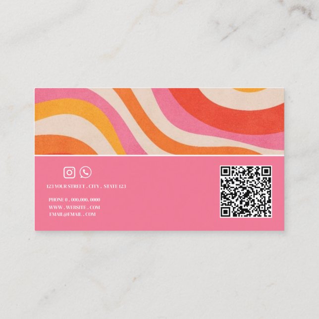 Tarjeta de presentación Groovy Funky QR Code Retro (Reverso)