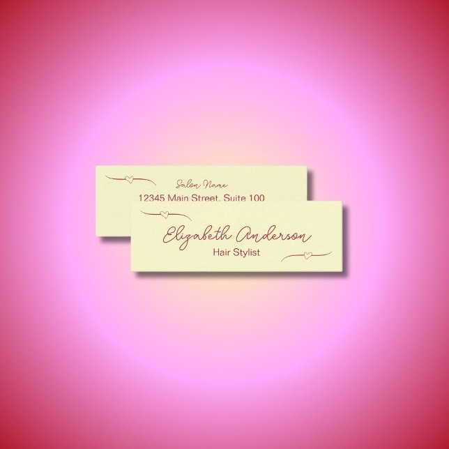 Tarjeta De Presentación Guión manuscrito rojo y crema con estilo de pelo (Subido por el creador)