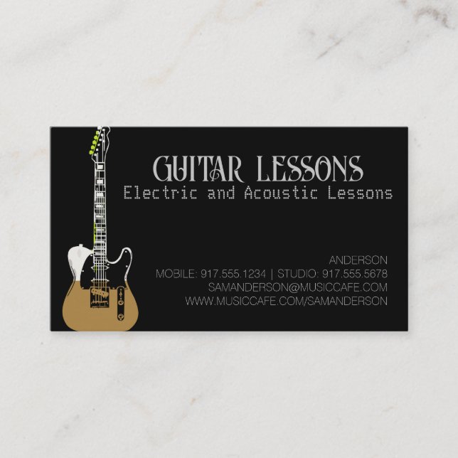 Tarjeta De Presentación Guitar Teacher | Convocatoria de Lecciones Eléctri (Anverso)