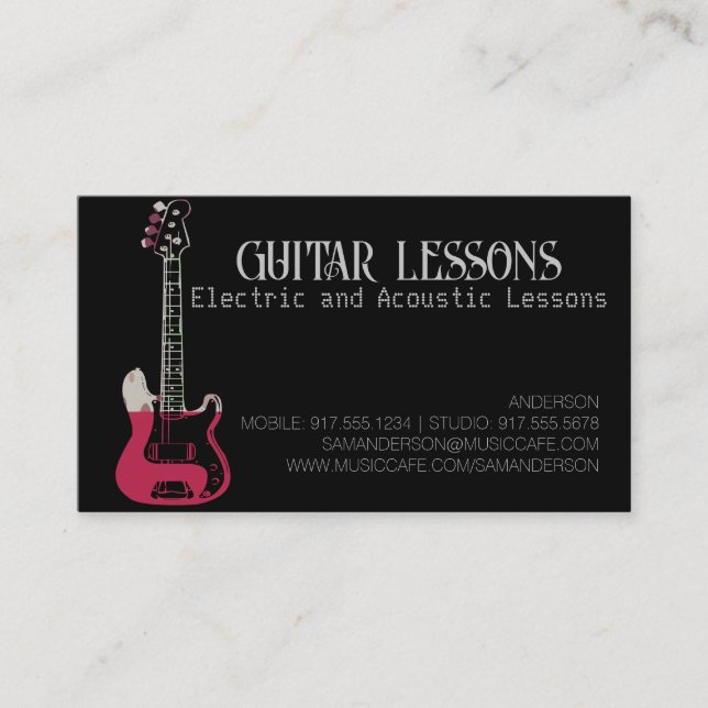Tarjeta De Presentación Guitar Teacher | Convocatoria de Lecciones Eléctri (Anverso)