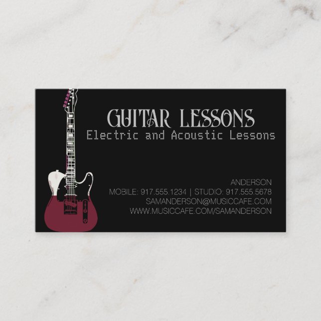 Tarjeta De Presentación Guitar Teacher | Convocatoria de Lecciones Eléctri (Anverso)