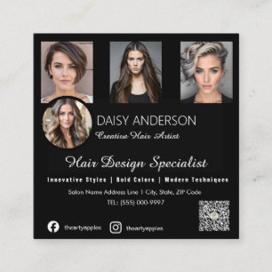 Tarjeta de presentación Hairstylist Black elegante
