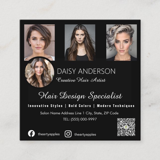 Tarjeta de presentación Hairstylist Black elegante (Anverso)
