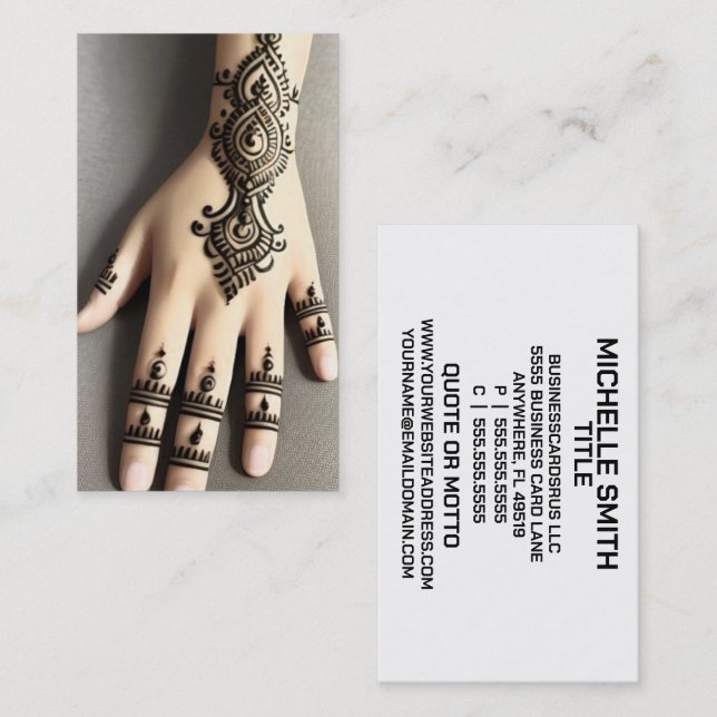 Tarjeta de presentación Henna Hand Tattoo (Anverso / Reverso)