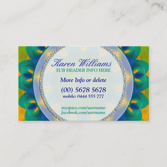 Tarjeta de presentación holística de Peacock Energ (Anverso)