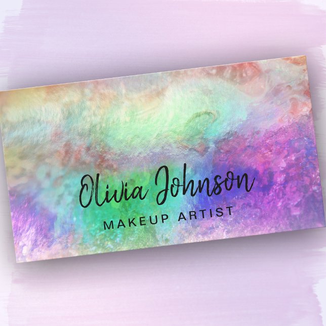 Tarjeta de presentación Holográfica Opal Stone de  (Personalize in Modern Chic Handwritten Style.)
