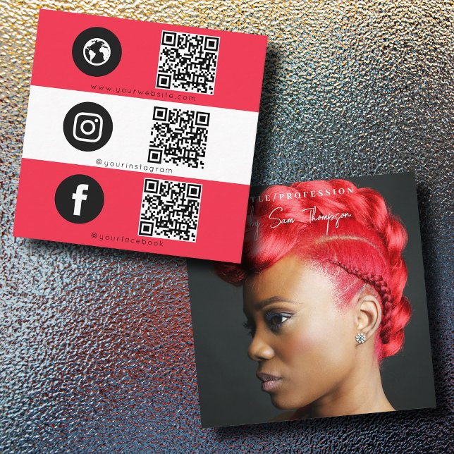 Tarjeta De Presentación Icono triple Código QR Foto completa Red de medios (Triple Icon QR Code Full Photo Social Media Red Calling Card)