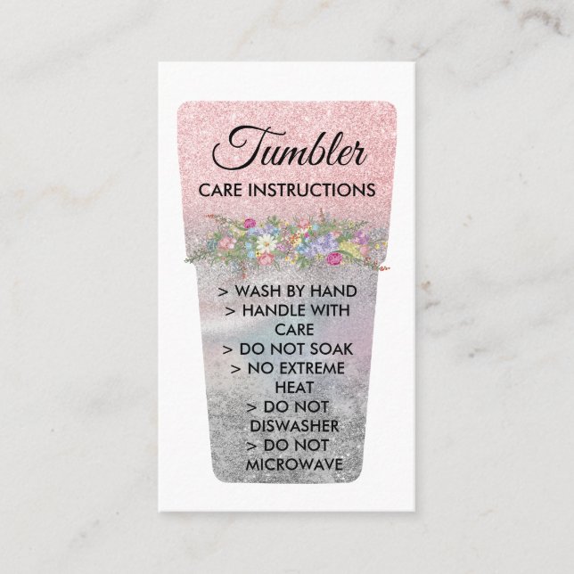 Tarjeta De Presentación Instrucciones de cuidado de tumbler de impresión d (Anverso)