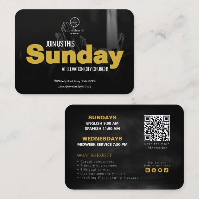 Tarjeta De Presentación Join Us Church Invitation Calling Card Template (Anverso / Reverso)