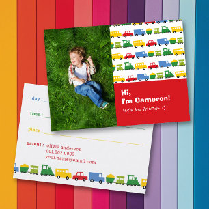 Tarjeta De Presentación Juguetes para niños Transporte Colorido Foto Fecha