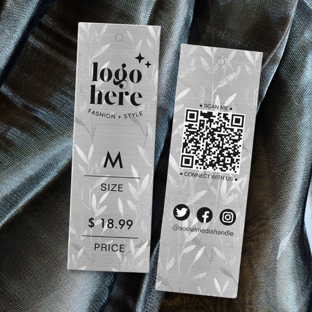 Tarjeta De Presentación La plata Metalizado cepillada de lujo deja etiquet (Luxury Brushed Metal Silver Leaves Price Hang Tags)
