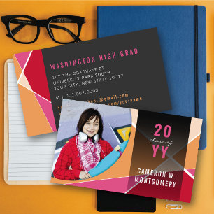 Tarjeta De Presentación Líneas Geométricas Elegantes Rosa Rojo Foto Mod Gr